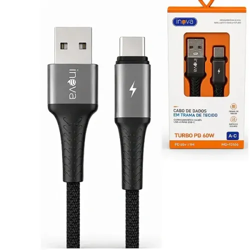 Cabo de Carregamento e Dados USB para Tipo C 60W 1m em Trama de Tecido - Inova