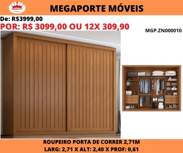 Roupeiro Casal 2,71 Portas de Correr