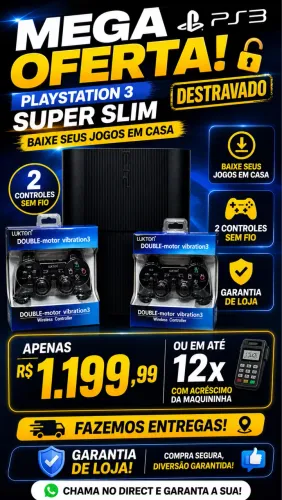 Ps3 DESTRAVADO COM JOGOS + loja pra baixar GARANTIA DE LOJA 2 controles 
