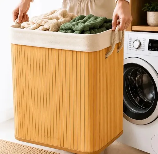 Cesto de roupas de bambu