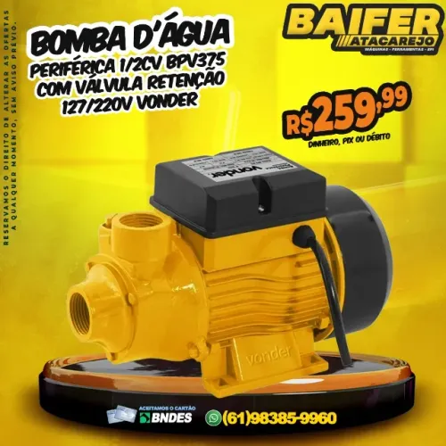 Bomba Dágua Periférica 1/2Cv Bpv375 Com Válvula Retenção 127/220v Vonder