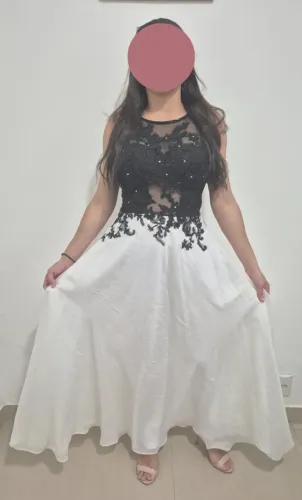 Vestido de festa- branco e preto - usado uma única vez 