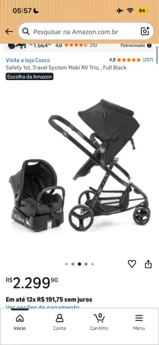 Kit Carrinho + Bebê Conforto Safety 1st Excelente Estado