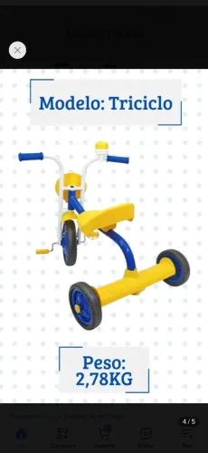 Triciclo infantil amarelo e azul para crianças de 85 a 100 cm
