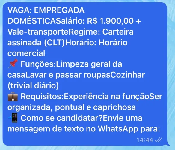 Vaga para Empregada Doméstica 