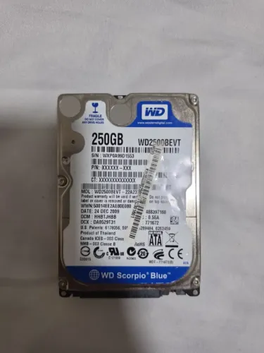 HD 2.5 WD 250GB 5400RPM Funcionando Perfeitamente