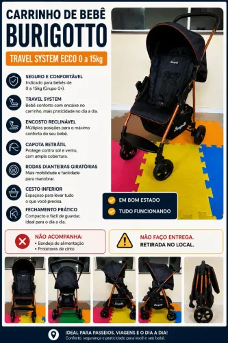 Carrinho de Bebê Burigotto - Travel System Ecco 0 a 15kg
