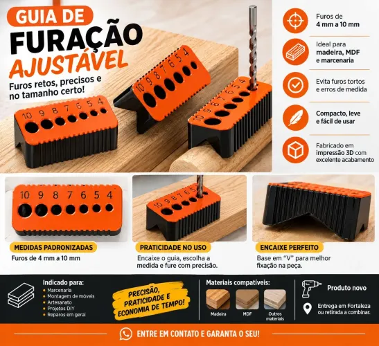 Guia de Furação Ajustável - Gabarito para Furadeira