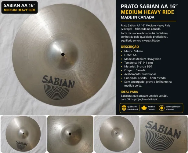 Pratos Sabian AA 14? 16? 20? + Chimbal UFIP 14? - Vendo Separado