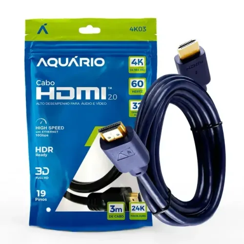 Cabo HDMI Aquário 4K 3D 19 Pinos 3 Metros Frete Grátis