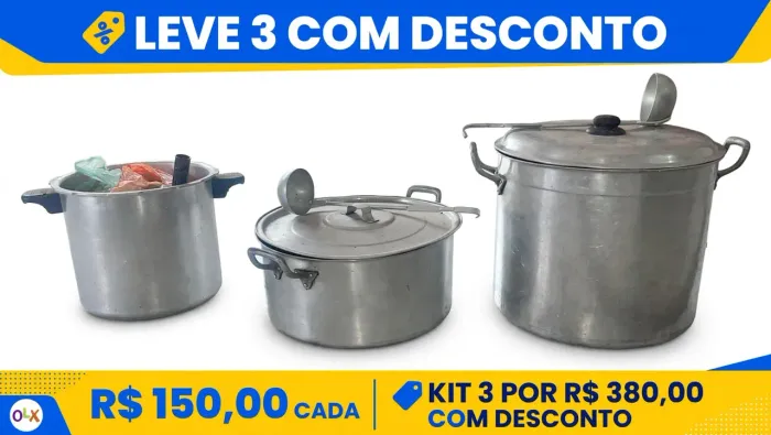 KIT 3 PANELÕES CALDEIRÃO GRANDE ALUMÍNIO - R$150, LEVANDO 3 TEM DESCONTO