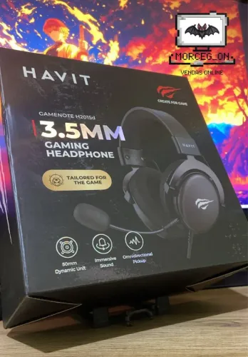 Havit GAMENOTE H2015d, um headset gamer com fio P2 de 3,5 mm.
