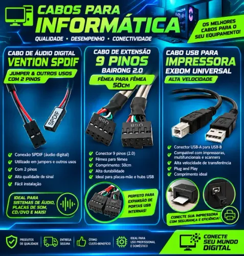 Cabo de Áudio Digital SPDIF, Cabo de Extensão 9 Pinos & Cabo Usb Para Impressora
