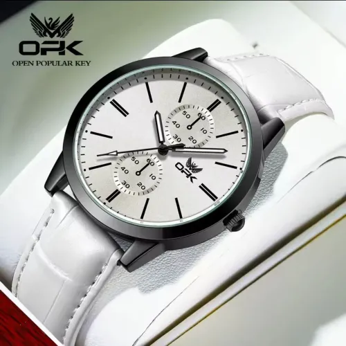 Relógio De Pulso Premium Lindíssimo Pulseira Couro Branca Ponteiros Bonitos Luminoso Lindo