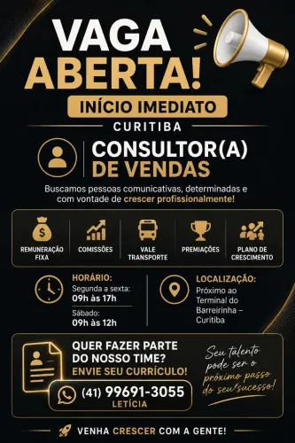 ? OPORTUNIDADE DE EMPREGO | CURITIBA ?