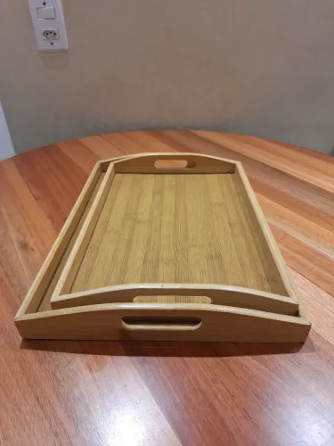 Bandejas de Bambu Decorativas - Kit com 2 Unidades