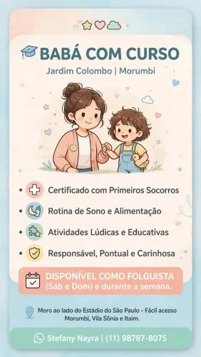 Babá com curso completo - folguista fim de semana -morumbi e região