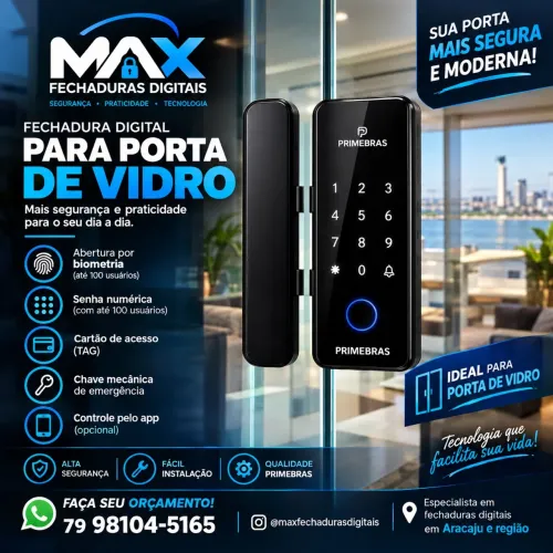 Fechadura digital para porta de vidro