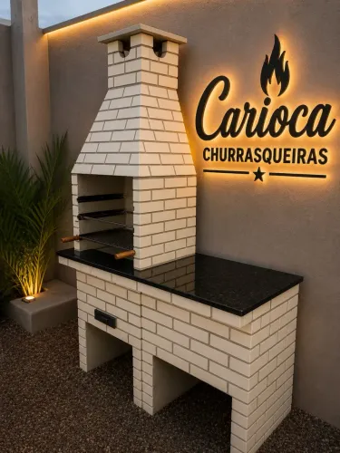 CHURRASQUEIRA PRÉ MOLDADA "G" + KIT DE  INOX + BALCÃO COM PEDRA DE MÁRMORE + SOLEIRA