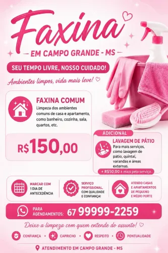 Faxina profissional em toda Campo Grande.
