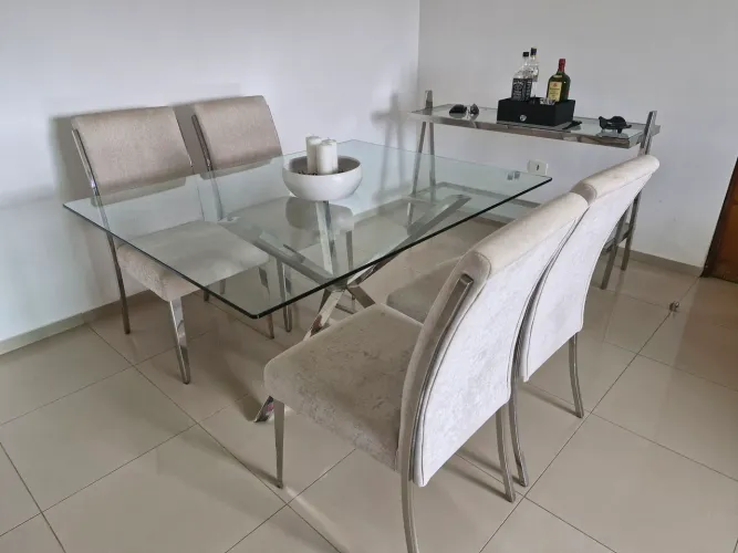 Mesa Aço inox com Tampo Vidro