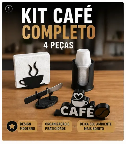 Kit Café Completo 4 Peças Porta Copos Guardanapo  Decorativo Organizador Cantinho do café