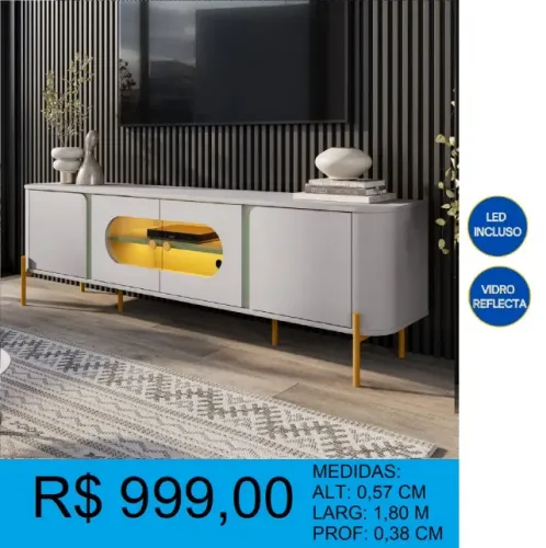 Rack com Led e vidro com 1,80m - Entrega e montagem GRATIS 