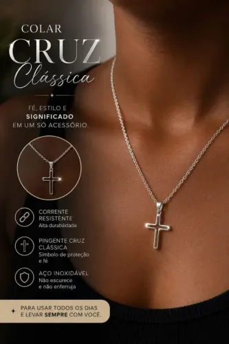 Colar cruz prateado