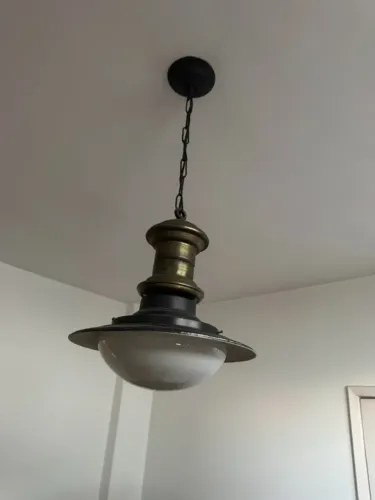 Luminária Pendente Antiga Anos 70 Latão e Vidro - Única Dona