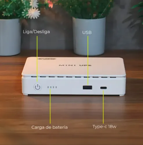 Mini Nobreak Ups Porta Usb Type-c Rede Poe Lan 110/220v 35w