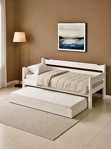 Bi cama solteiro madeira maciça branca com um colchão