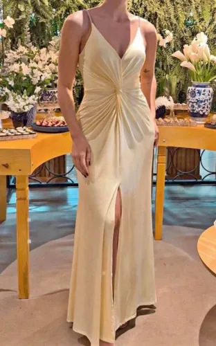 Vestido festa amarelo manteiga