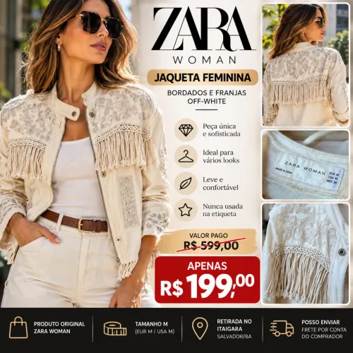 JAQUETA ZARA WOMAN COM BORDADOS E FRANJAS | TAMANHO M - 199