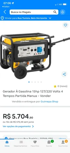 Gerador Vonder 15hp