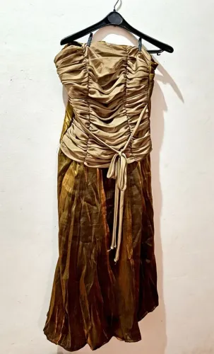 Vestido de festa longo Metalizado Bronze/Dourado