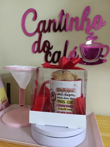 Kit Caneca personalizada e chaveiro urso de pelúcia - presente criativo