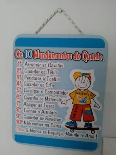 Quadro infantil os 10 mandamentos do quarto.