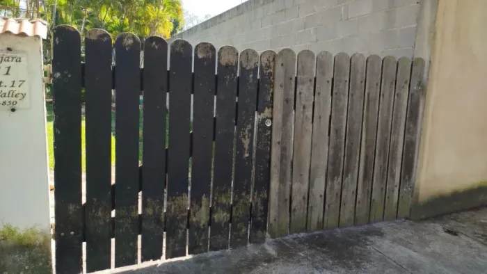 PORTÃO GARAGEM MADEIRA 3M, COM PORTÃO SOCIAL MADEIRA