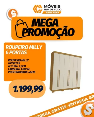 PROMOÇÃO ROUPEIRO MILLY 6 PORTAS