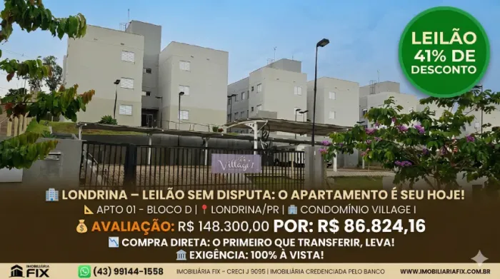 ? LONDRINA - LEILÃO Sem Disputa: O Apartamento é Seu Hoje!