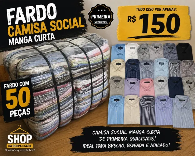 Fardo com 50 peças de camisa social manga curta (1ºQualidade)