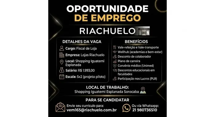 Vagas de emprego para a Riachuelo de Sorocaba 