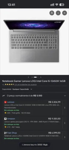 Notebook gamer lenovo loq intel core i5 16gb ram rtx 3050