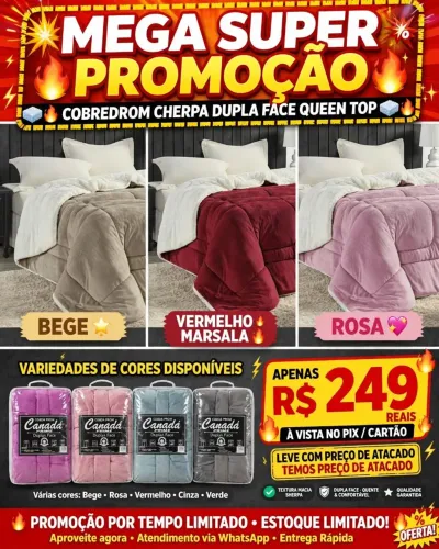 super promoção cobredon cherpa dupla face Queen top apenas $249