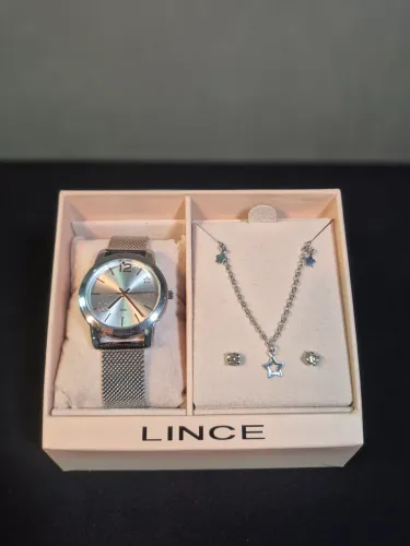 Relógio Lince Feminino Prata + Kit Colar e Brincos Estrela