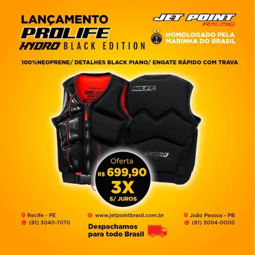 COLETE HOMOLOGADO JET SKI, PROLIFE HYDRO BLACK EDITION, Parcelamos