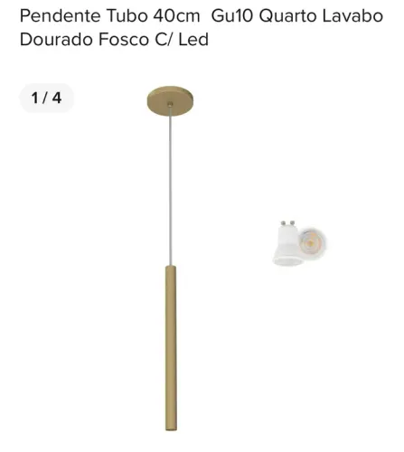 Luminária pendente Tubo 40cm dourado fosco