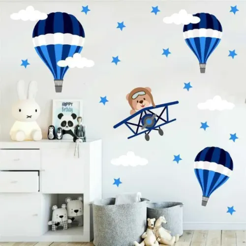Adesivo de Parede Ursinho Aviador para decoração de quarto Infantil/Criança/Bebê