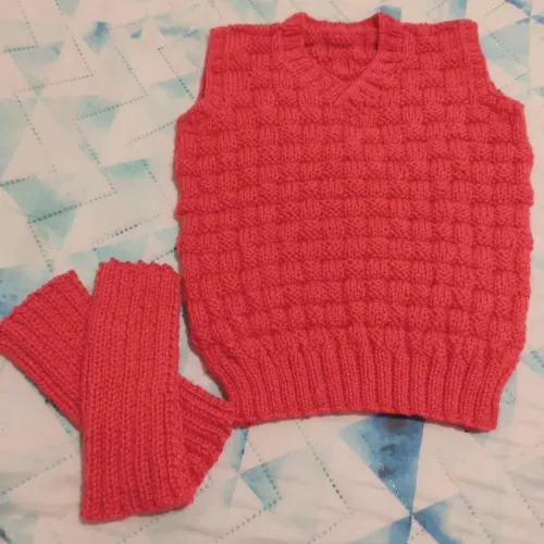 Conjunto Tricot Infantil - Colete e Polainas