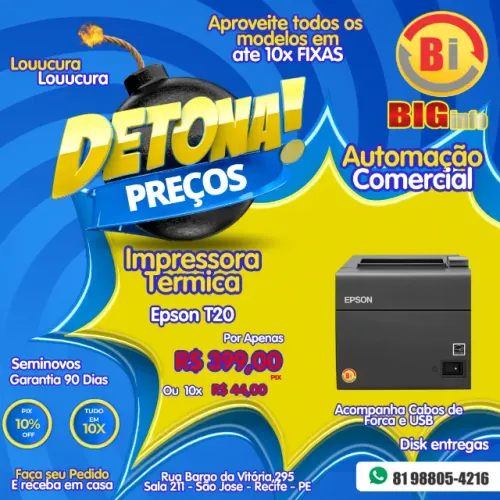Impressora Termica Epson TM-T20X SERIAL/USB Não Fiscal - Em ate 10x Fixas